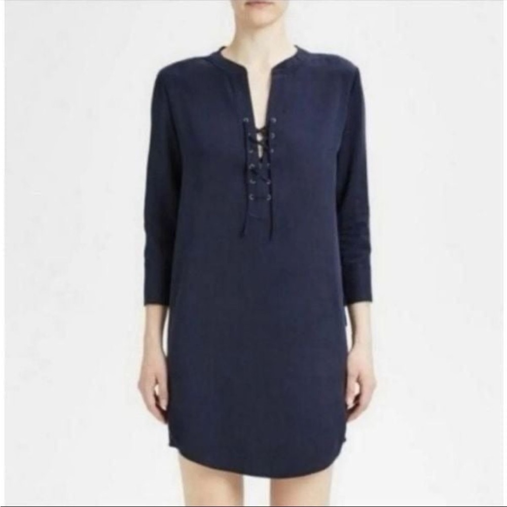 Theory Jullitah R2 Lace-up Shirt Shift Lightweight Dress Navy Womens Size 8
